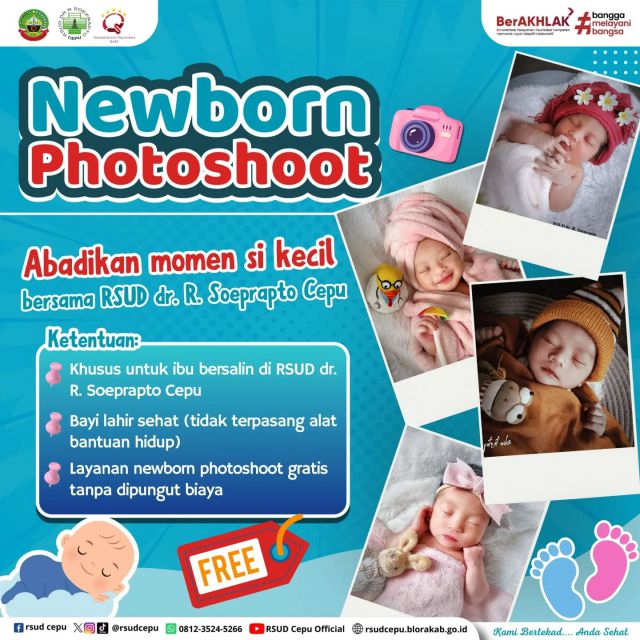 NEWBORN PHOTOSHOOT 😍••Hai #sobatrsudcepu👋🏻 Tau nggak sih kalau di RSUD dr. R. Soeprapto Cepu memiliki bonus layanan yaitu Newborn Photoshoot loh 🥳Layanan ini khusus untuk bunda yang bersalin di RSUD dr. R. Soeprapto Cepu dengan ketentuan sebagaimana tertera di flyer atas yaaDan, asyiknya lagi newborn photoshoot ini gratis tanpa di pungut biaya 🥰••Jangan khawatir newborn photoshoot ini dilakukan oleh photographer terlatih dan tentunya didampingi oleh bidan dan perawat loh..Adakah bunda yang pernah mendapatkan bonus layanan newborn photoshoot?Yuk komen dikolom komentar 😍••#rsuddrsoepraptocepu #rsudcepu #newbornphotography #newbornphotographer #infocepu #infoblora #blora